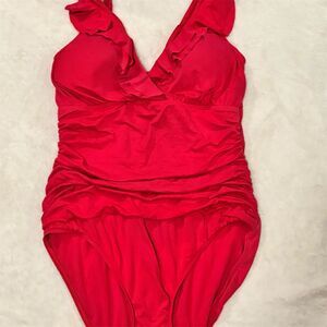 Lauren Ralph Lauren Women's Red Ruffled One Piece Swimsuit Size 12